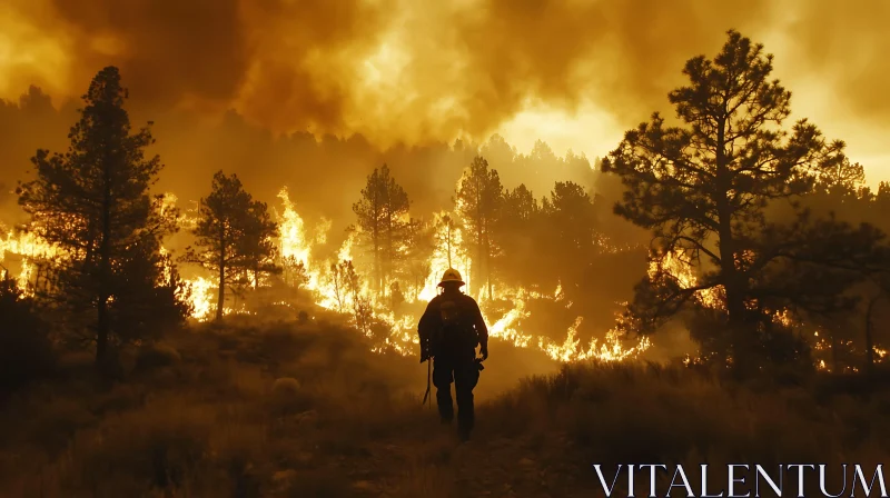 Heroic Firefighter Battles Intense Forest Fire AI Image