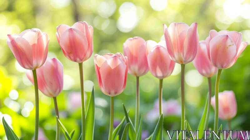 Blooming Pink Tulips in a Colorful Garden | Soft Focus and Ethereal Light AI Image