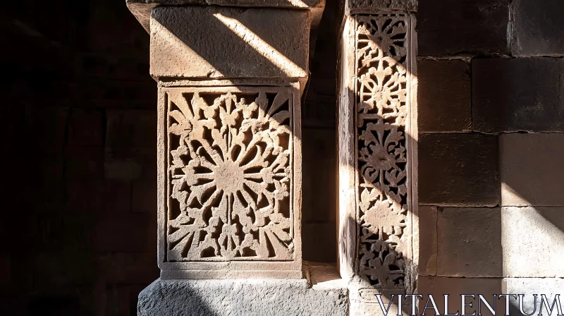 AI ART Intricate Stonework: Floral Patterns in Ancient Architecture