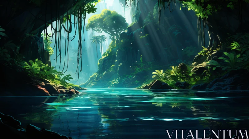 Captivating Jungle Water: Digital Painting with Detailed Marine Views AI Image
