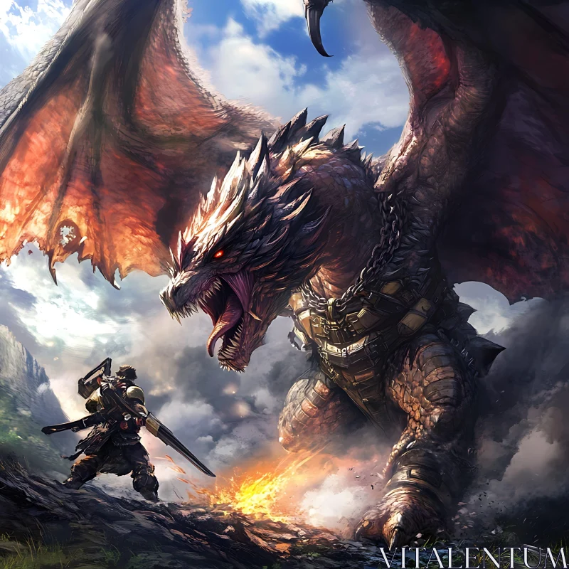 AI ART Dragon and Warrior Confrontation