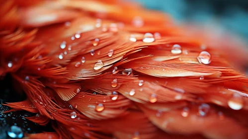 Close-Up of Water Droplets on a Red Feather