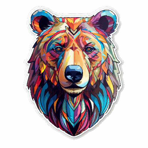 POD Design Colorful Bear Illustration with Blue Background