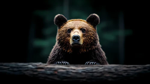 Bear Peeking Over a Log