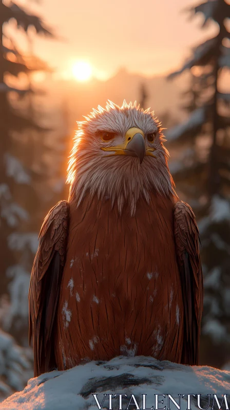 Eagle in Tranquil Winter Sunset AI Image