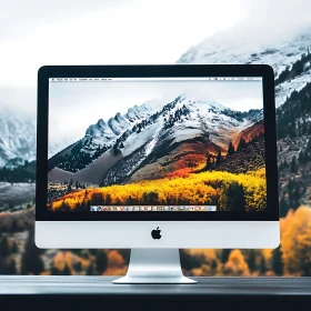 Computer Display with Scenic Mountain View