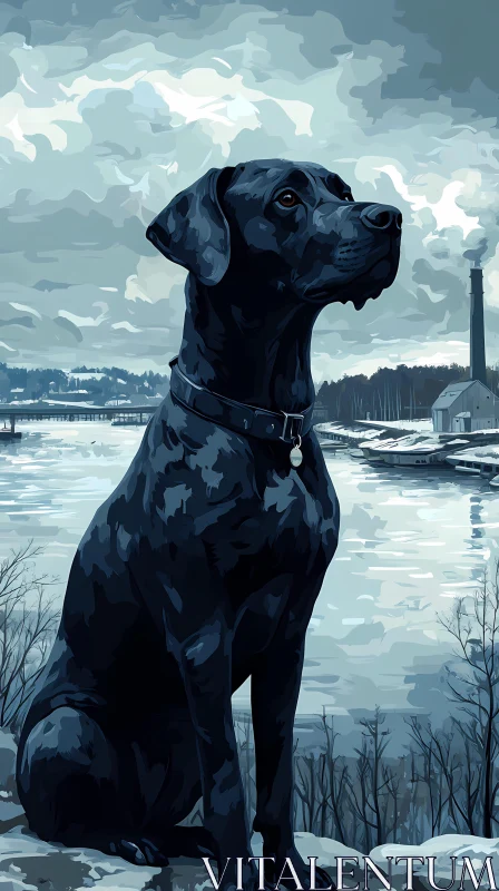 Solitary Canine in Winter Landscape AI Image