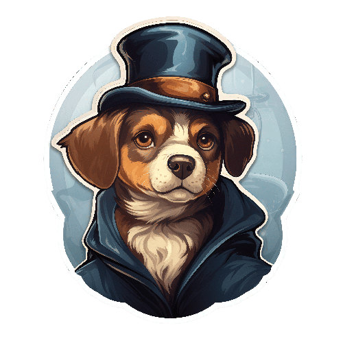 Elegant Cartoon Dog in Top Hat and Blue Coat POD Design