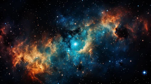 Ethereal Nebula in Dark Turquoise and Orange - Cosmic Space