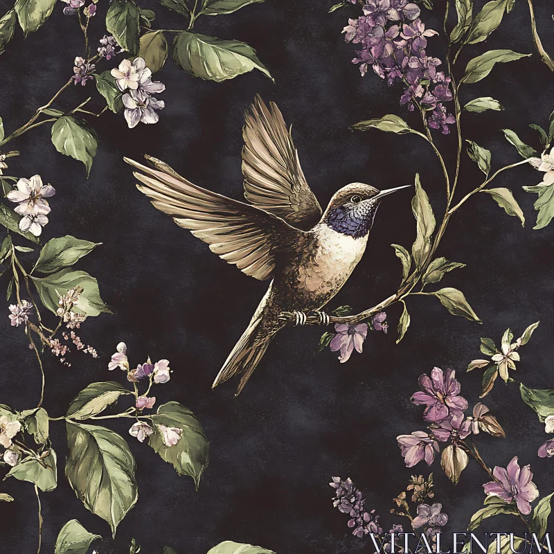 AI ART Graceful Hummingbird Amidst Flower Blossoms