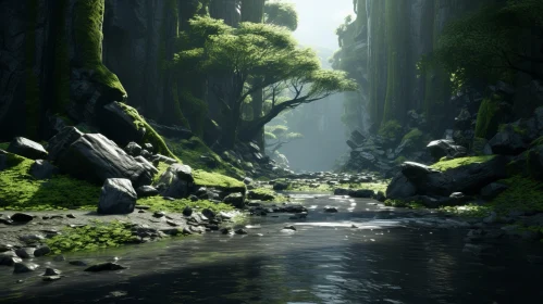 Imaginary River and Lush Green Landscape
