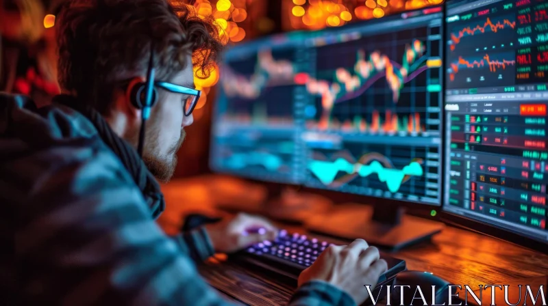 Intense Stock Trading: A Captivating Image of a Man Engrossed in the Market AI Image