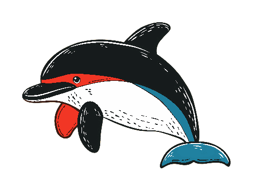 Playful Cartoon Dolphin with Colorful Accents Art