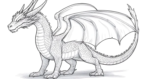 Detailed Dragon Line Art