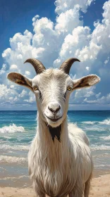 Serene Beach with a Proud Goat