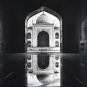 Monochromatic Taj Mahal Architectural Reflection