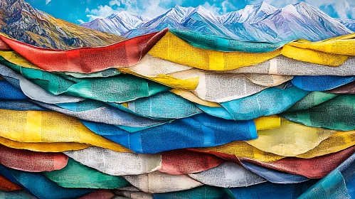 Mountains and Prayer Flags Art