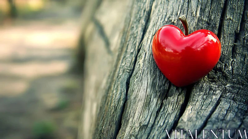 Red Heart on Tree Trunk AI Image