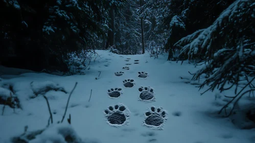 Snowy Forest Path Animal Footprints