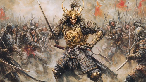 Golden Armored Samurai Ready for War