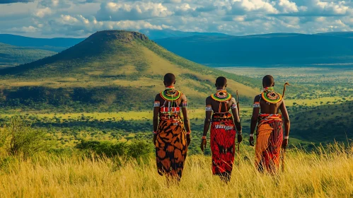 African Landscape with Maasai People