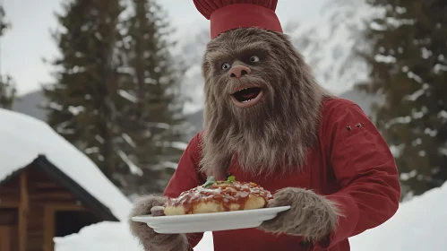 Culinary Bigfoot in Snowy Landscape