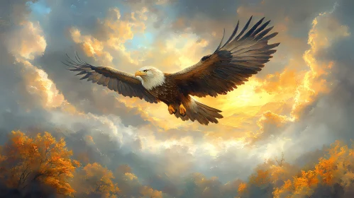 Eagle Soaring at Sunset