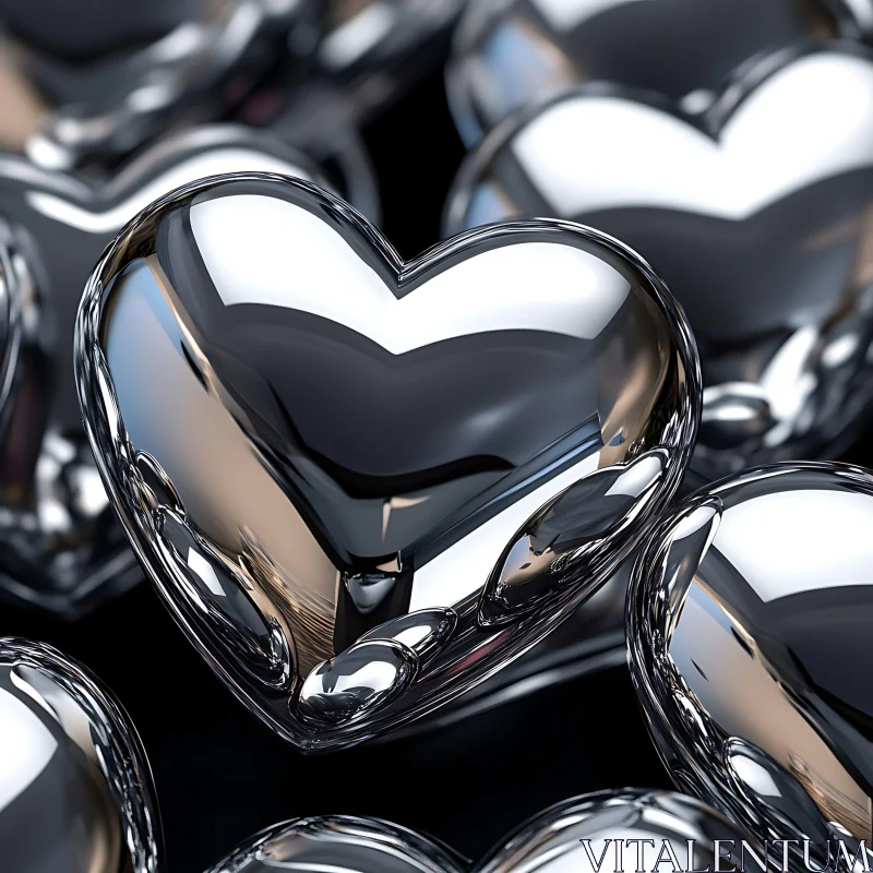 Metallic Heart Shapes Abstract AI Image