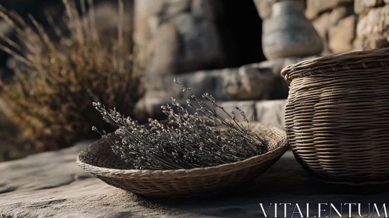 Dried Lavender and Wicker Baskets Still life AI Image