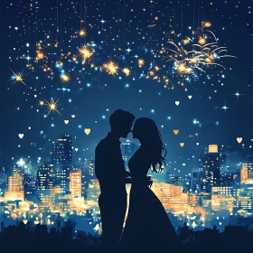 Couple's Silhouette Under Fireworks Display