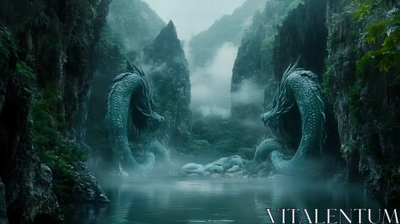 AI ART Ancient Dragon Guardians in Tranquil Waters