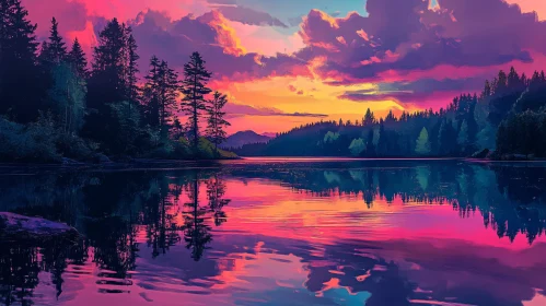 Vibrant Sunset Reflected in Calm Lake Waters