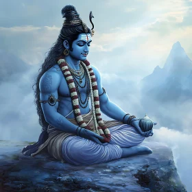 Meditative Shiva on Mountain Peak Artwork
