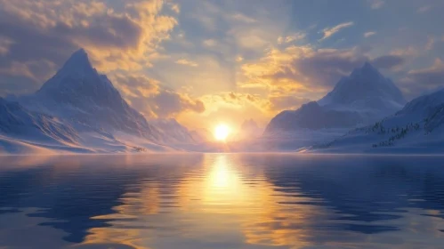 Tranquil Sunset at Mountain Lake