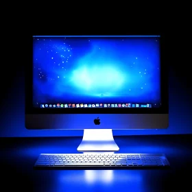 iMac Computer with Space-Themed Background Display