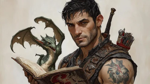 Fantasy Man with Dragon Companion