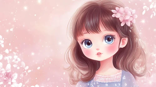 Anime Style Portrait of a Girl with Flower