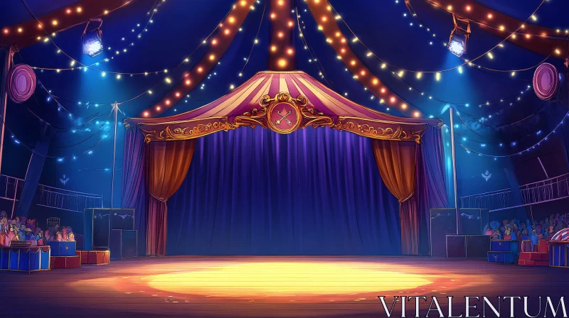 Cartoon Stage with Blue Curtain and Lights AI Image