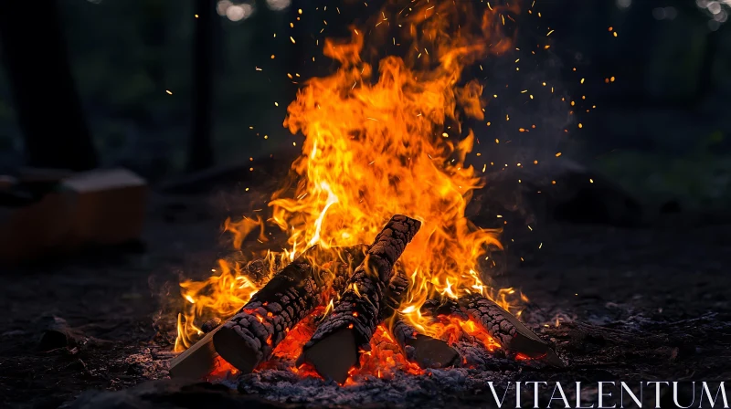 Warm Flames in a Forest Night AI Image