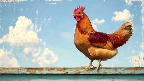 Colorful Rooster on Weathered Wood