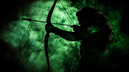 Silhouette of Archer with Bow and Arrow