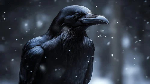 Black Raven in Winter