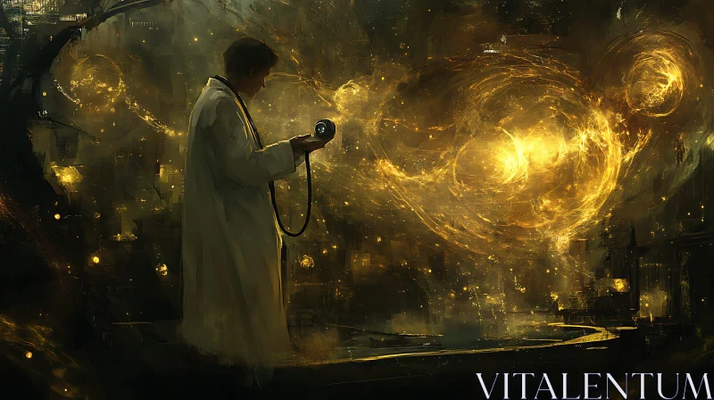 Doctor with Golden Light Device AI Image