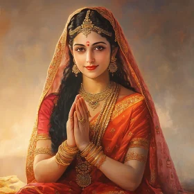Serene Woman in Traditional Sari