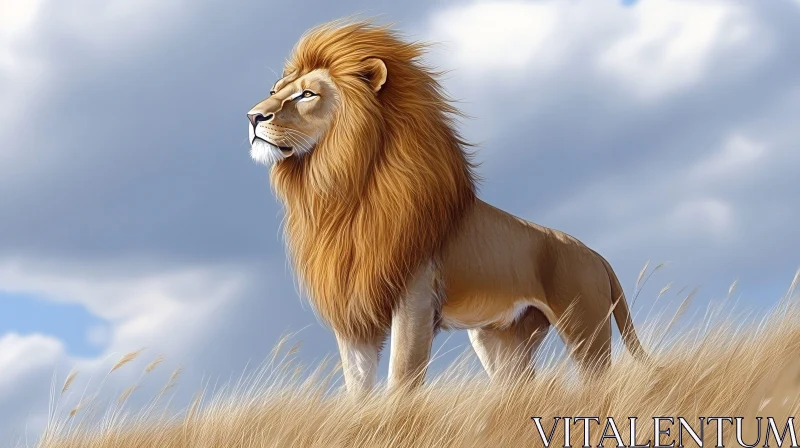 Proud Lion King on Grassland AI Image