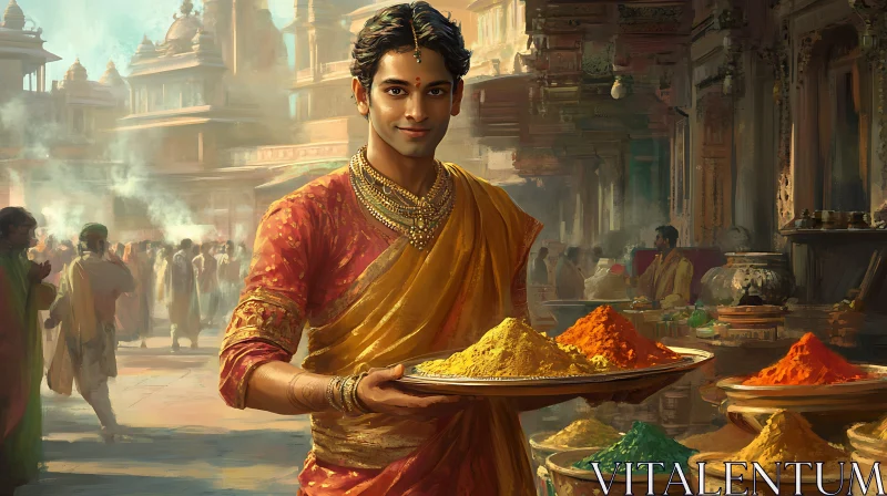 Traditional Indian Market Color Vendor AI Image