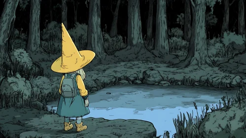 Whimsical Witch at Forest Pond