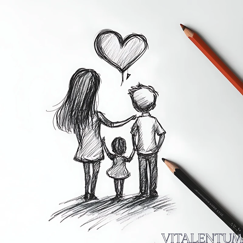 AI ART Pencil Drawing of Family Love