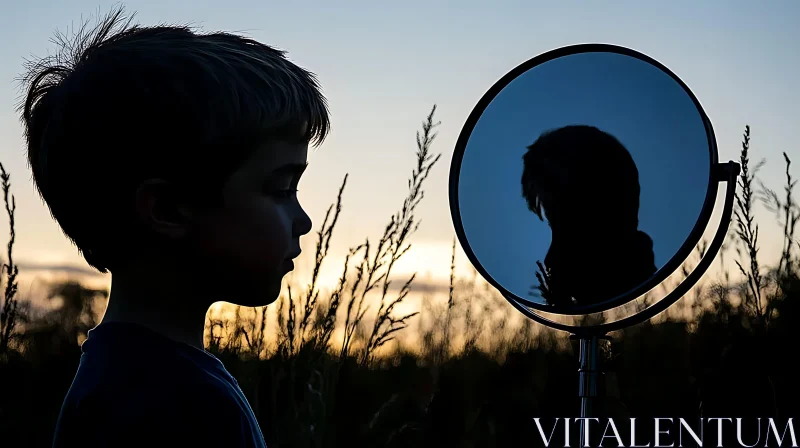 Silhouette of Child with Mirror AI Image