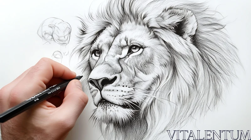 Monochrome Lion Drawing AI Image